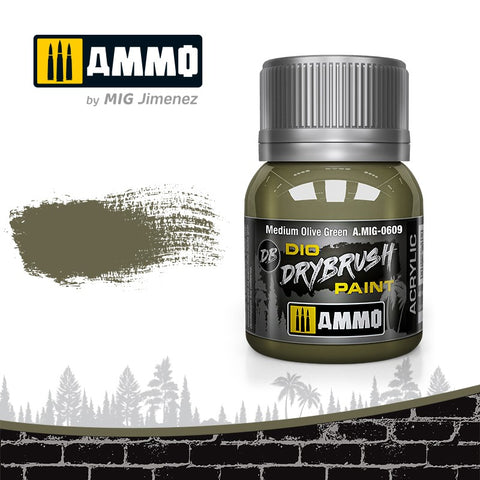 Ammo by Mig Dio Drybrush dense acrylic paint #0609 Medium Olive Green - 40mL