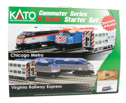 Kato #1060037 N Chicago Metra Commuter Starter Set/F40PH New Paint Scheme