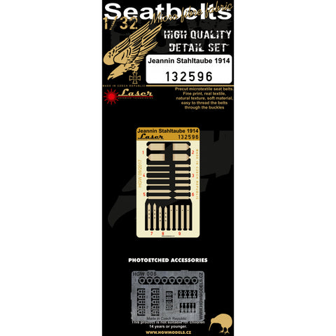 HGW 1/32 scale Jeannin Stahltaube 1914 seatbelts for Wingnut Wings kit - 132596