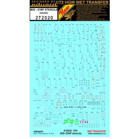 HGW 1/72 Wet Transfers Stencils for MiG-21MF kit by Eduard - 272020