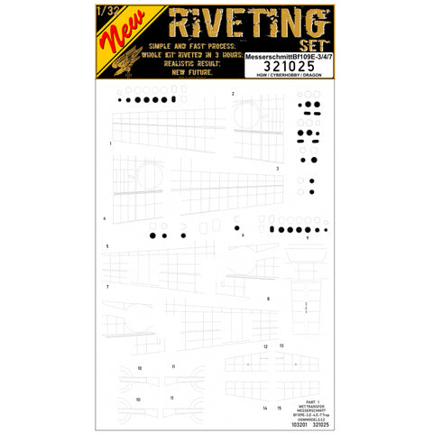 HGW 1/32 scale Bf109E-3/4/7 riveting set for Dragon, Cyber Hobby or HGW - 321025