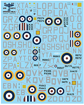 Fundekals 1/48 decals for SPITFIRES MK.I (pt 2) for Tamiya or Airfix - FUN48018