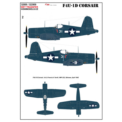 HGW 1/32 scale wet transfers for F4U-1D CORSAIR - 232909 HGW 1/32 scale wet transfers for F4U-1D CORSAIR - 232909