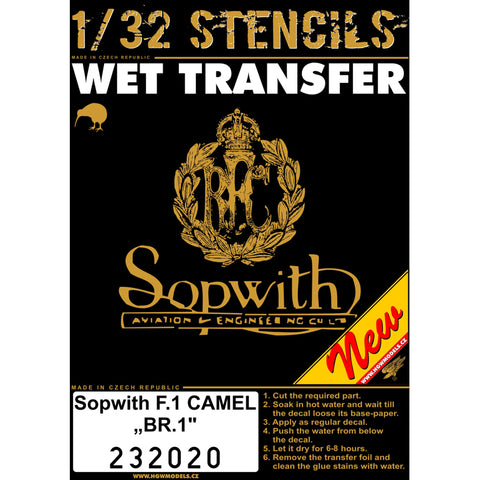 HGW 1/32 scale Stencils - Wet Transfers for Sopwith F.1 Camel BR.1 - 232020