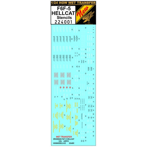 HGW 1/24 scale wet transfers F6F-5 HELLCAT STENCILS  - 224001