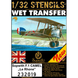 HGW 1/32 scale Stencils - Wet Transfers for Sopwith F.1 Camel Le Rhone - 232019