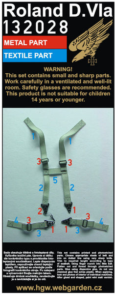 HGW 1/32 seatbelts Roland D.VIa for Wingnut Wings #132028 HGW 1/32 seatbelts Roland D.VIa for Wingnut Wings #132028