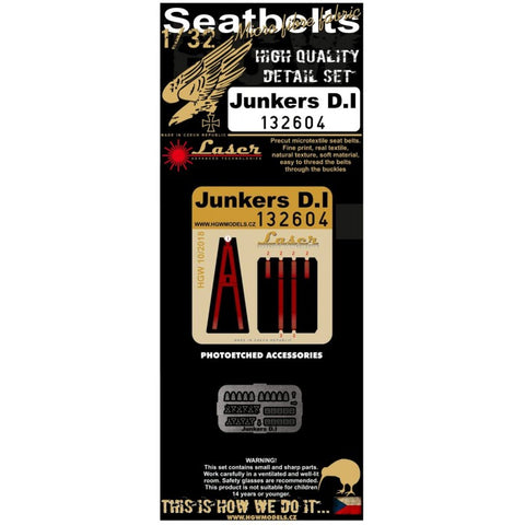 HGW 1/32 scale seatbelts for Junkers D.I aircraft kit - 132604