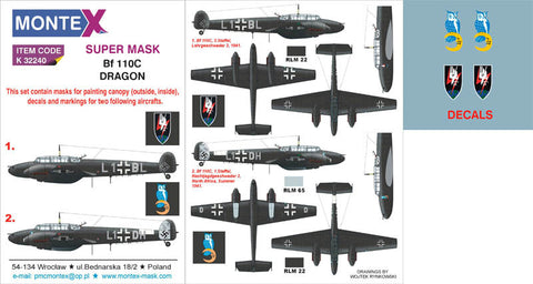 Montex 1/32 masks, decals & markings for Bf110C for Dragon k32240