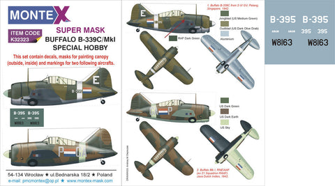 Montex 1/32 masks, markings & decals for BUFFALO B-339C/MkI by SPECIAL HOBBY - K32323
