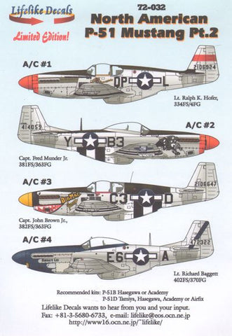 Lifelike 1/72 decal for North American P-51 Mustang Pt 2 - LLD72-032