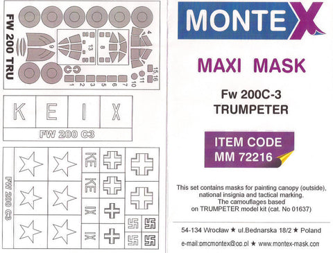 Montex 1/72 canopy masks & markings Trumpeter Fw 200C-3 kit - MM72216