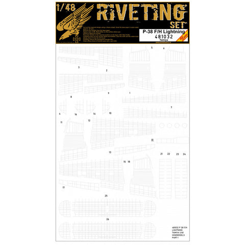 HGW 1/48 scale P-38 F/H LIGHTNING RIVETING SET for Tamiya - 481032