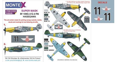 Montex 1/48 masks, decals & markings Bf 109G-2/G-2/R6 by Hasegawa k48246