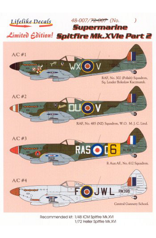 LifeLike 1/72 decal for Spitfire MK.XVIe Pt.2 LLD72007