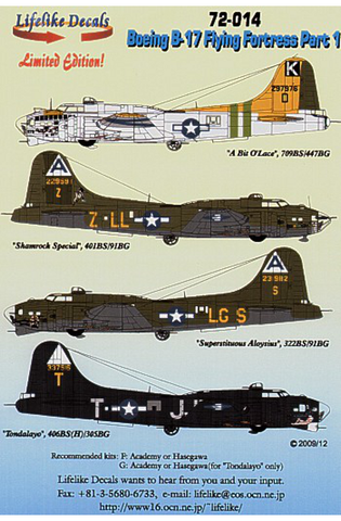 Lifelike 1/72 decal Boeing B-17 Flying Fortress Pt 1 Academy 72-014