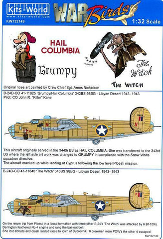 Kits-World decals 1/32 B-24D Liberator 'Grumpy/Hail Columbia' & 'The Witch' - KW132149