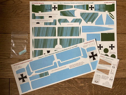 Aviattic 1/32 Scale decals ATT32292 Fokker F.I 102/17 Rittmeister Manfred von Richthofen and Ltn. Kurt Wolff for Meng kit