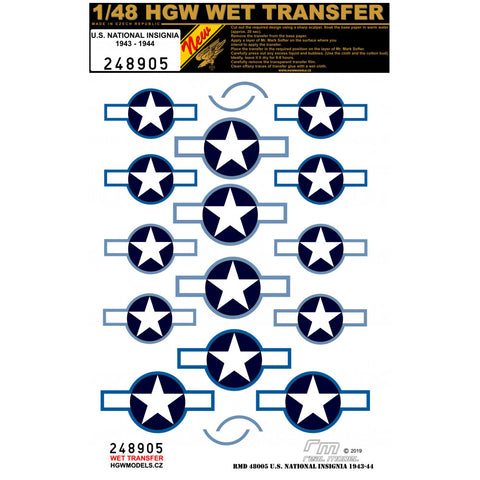 HGW 1/48 scale wet transfers U.S. NATIONAL INSIGNIA 1943-1944 - 248905