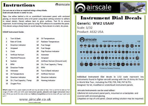 Airscale 1/32 USAAF Cockpit instrument decals AS32USA