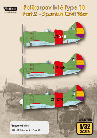 Wolfpack 1/32 decal Polikarpov I-16 Type 10 Pt 2 for ICM - WD32008