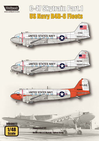 Wolfpack 1/48 decal C-47 Skytrain Pt.1 US Navy R4D-6 Fleets for Revell - WD48022