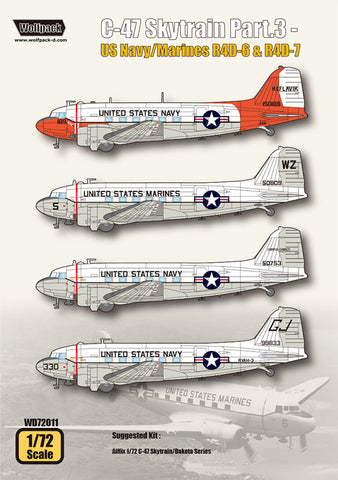 Wolfpack 1/72 decal C-47 Skytrain Pt3 US N/Marine R4D-6 & -7 for Airfix WD72011